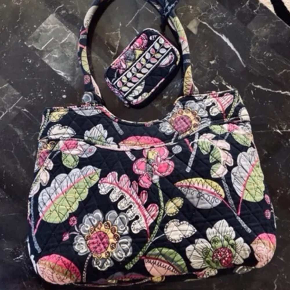 Vera Bradley Moon Blooms Quilted Bag & Matching Mini Cosmetic Bag.